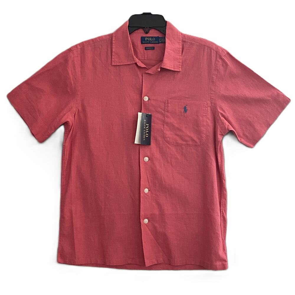 Polo Ralph Lauren Shirt Men's Small Classic Fit Short Slv Linen Blend Red NEW